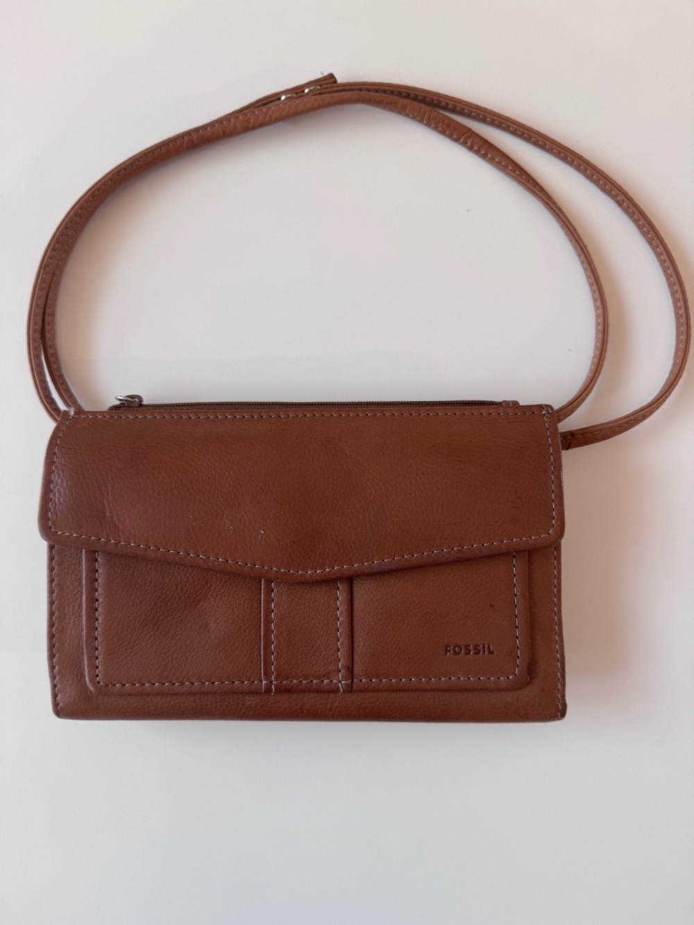 Fossil Brown Leather Crossbody Wallet Purse